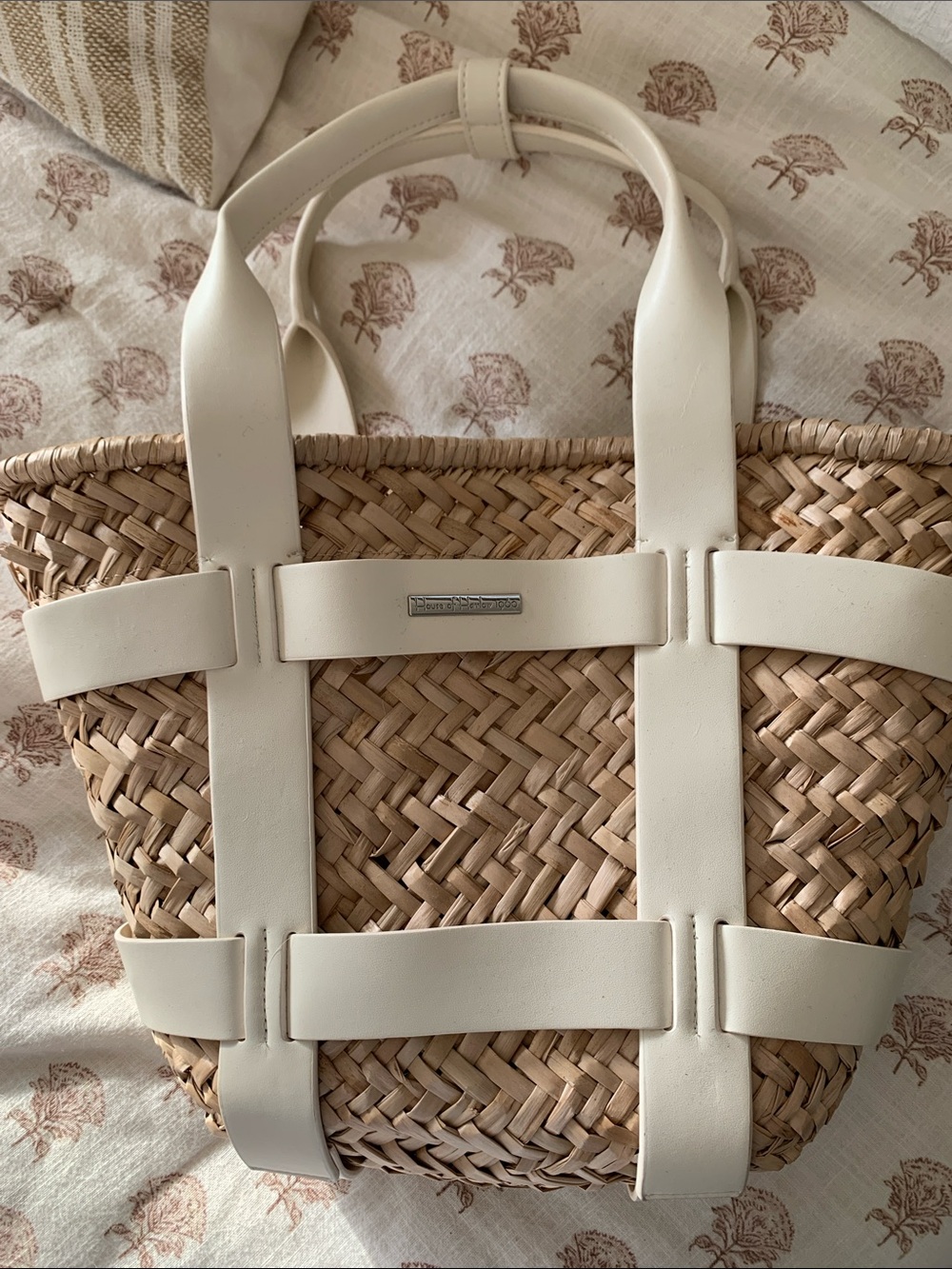 House of Harlow 1960 Straw Tote with Cream Leather Trim
